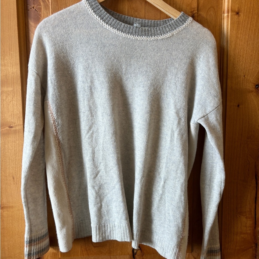 Autumn Cashmere sweater Small Gray w/tan stitch accents